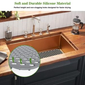 Kitchen Sink Mats TOOVEM Silicone Sink Mat with Non-slip, Stable, Farmhouse Sink Protector for Kitchen Stainless Steel Sink Porcelain Bowl Bathroom Sink- Grey