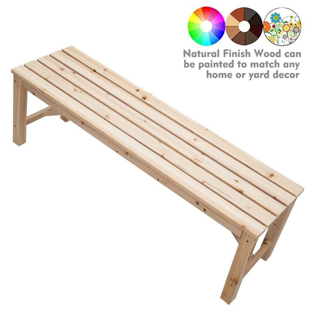 Outdoor Wood Bench Indoor Backless Porch Rustic Square Fir Log Solid Wood Fire Pit Bench for Patio Garden Deck and Backyard, 55" W×15.7" D×17.7" H, Natural