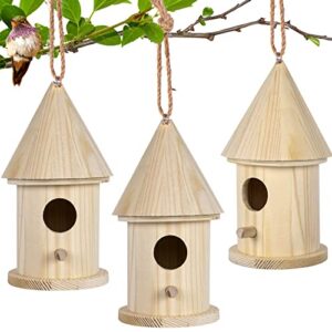 Bird Houses for Outside Hanging, 3pcs Natural Wooden Hummingbird Bird Houses for Outside for Nesting, Garden Patio Decorative for Swallow Sparrow Hummingbird Finch Throstl