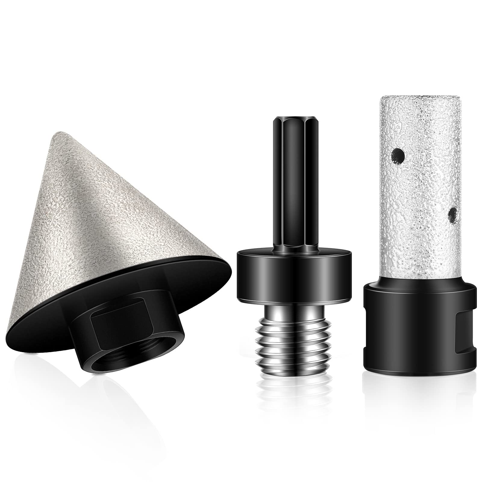 Lothee 3 Pcs Diamond Beveling Chamfer Bits with 5/8-11 in Thread Adapter Diamond Milling Bits for Existing Holes Enlarging Shaping Trimming in Tile Marble Glass Granite Ceramic (Black)