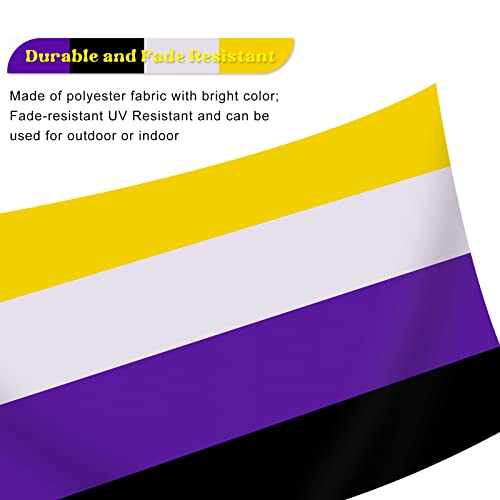 QUEEN KING 3x5 FT Non Binary Pride Flag and 60 Pcs Nonbinary Pride Stickers LGBTQIA Non-Binary NB Gender Rainbow Banner Large LGBT NB Flag Gender Identity Flag Polyester with Brass Grommets