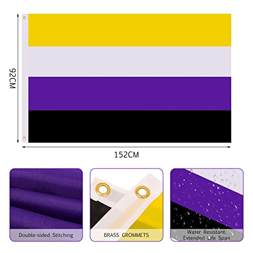 QUEEN KING 3x5 FT Non Binary Pride Flag and 60 Pcs Nonbinary Pride Stickers LGBTQIA Non-Binary NB Gender Rainbow Banner Large LGBT NB Flag Gender Identity Flag Polyester with Brass Grommets