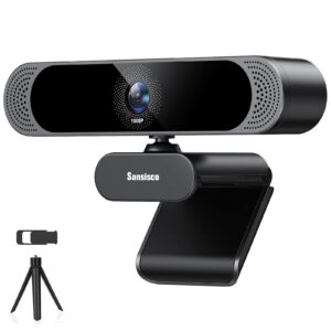 sansisco 1080p webcam with microphone, autofocus hd web camera, noise canceling dual mics, privacy cover and tripod, 75° wide angle usb computer webcam for video call, pc, laptop, mac, zoom, skype