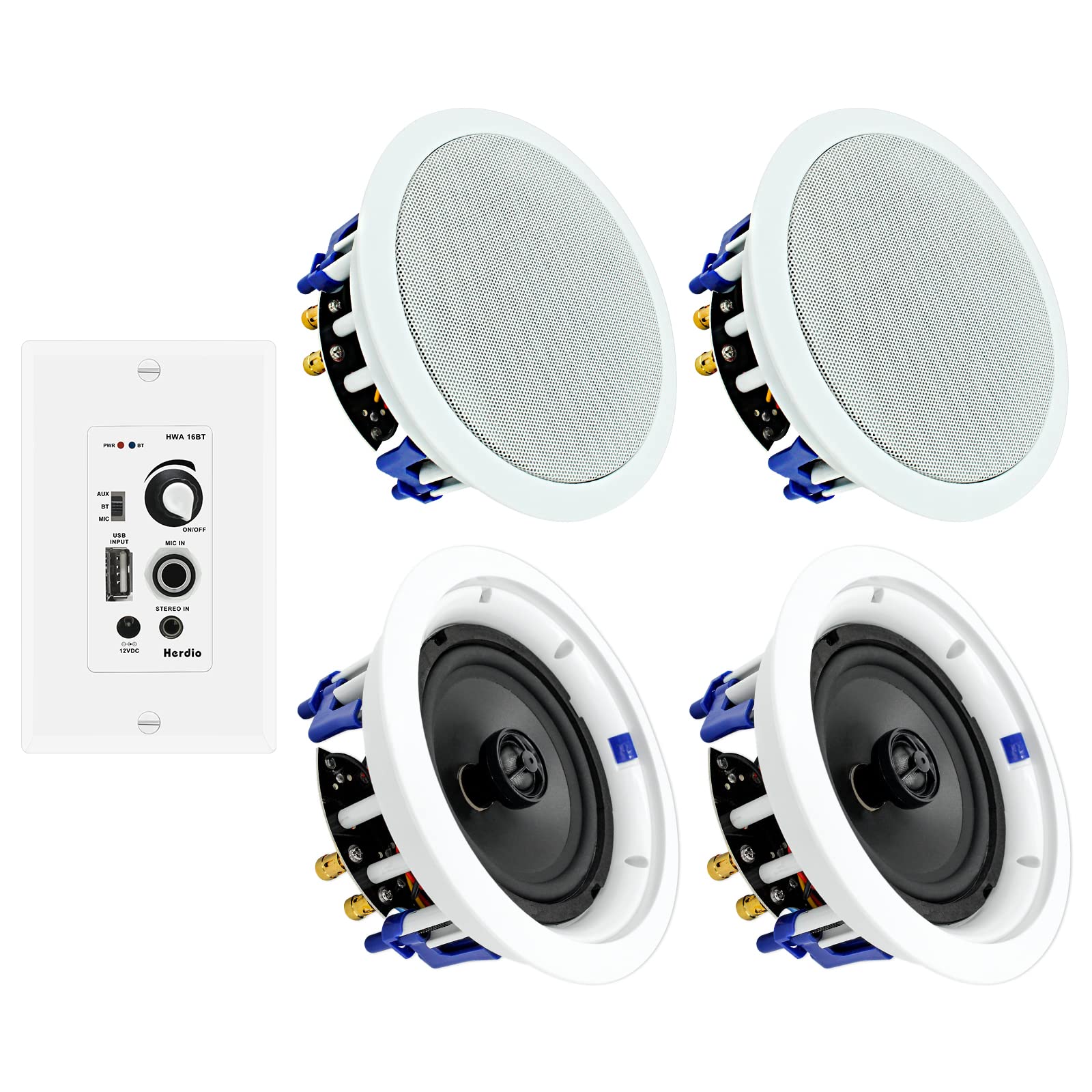 Herdio 6.5 Inch Ceiling Speakers 640W with in Wall Bluetooth Amplifier