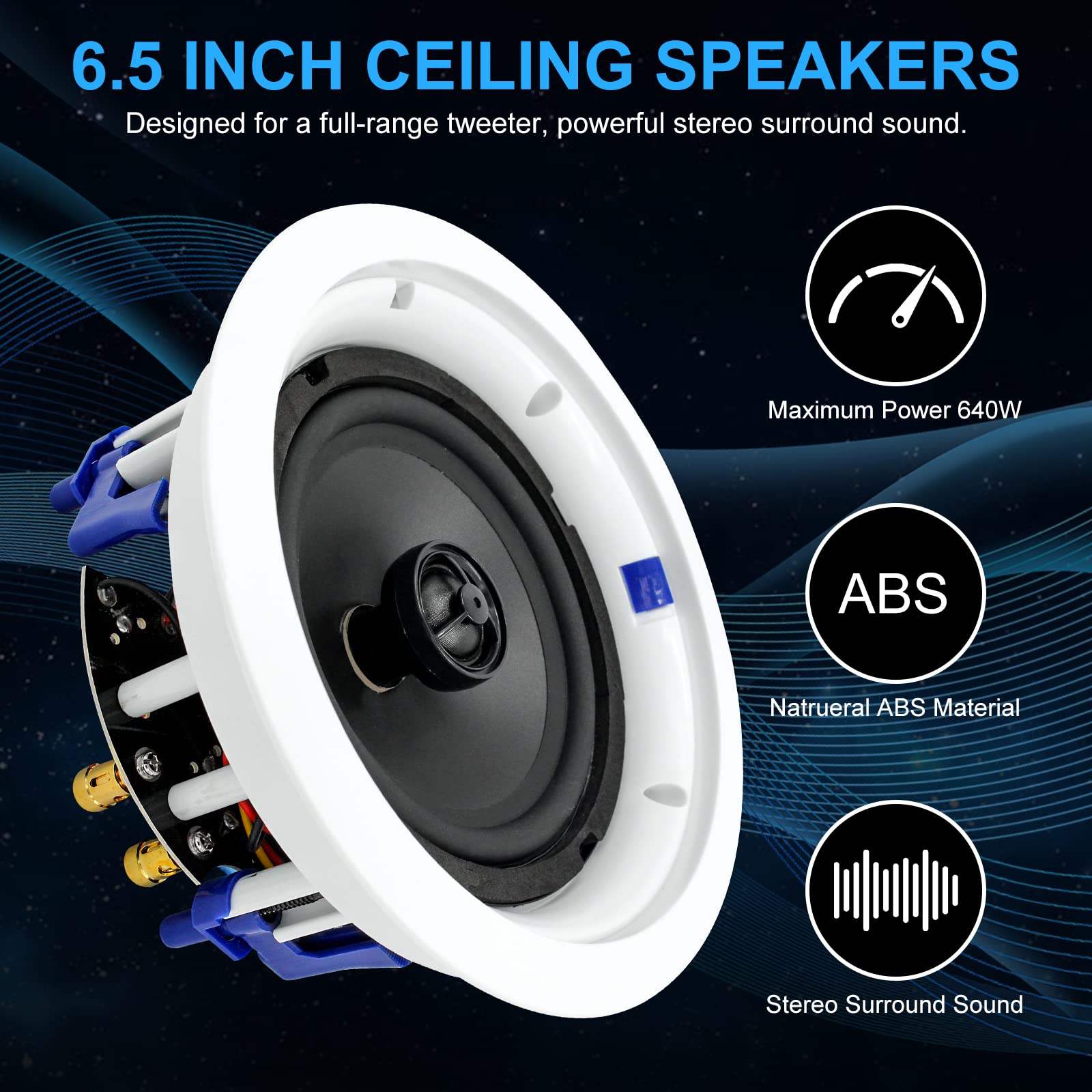 Herdio 6.5 Inch Ceiling Speakers 640W with in Wall Bluetooth Amplifier