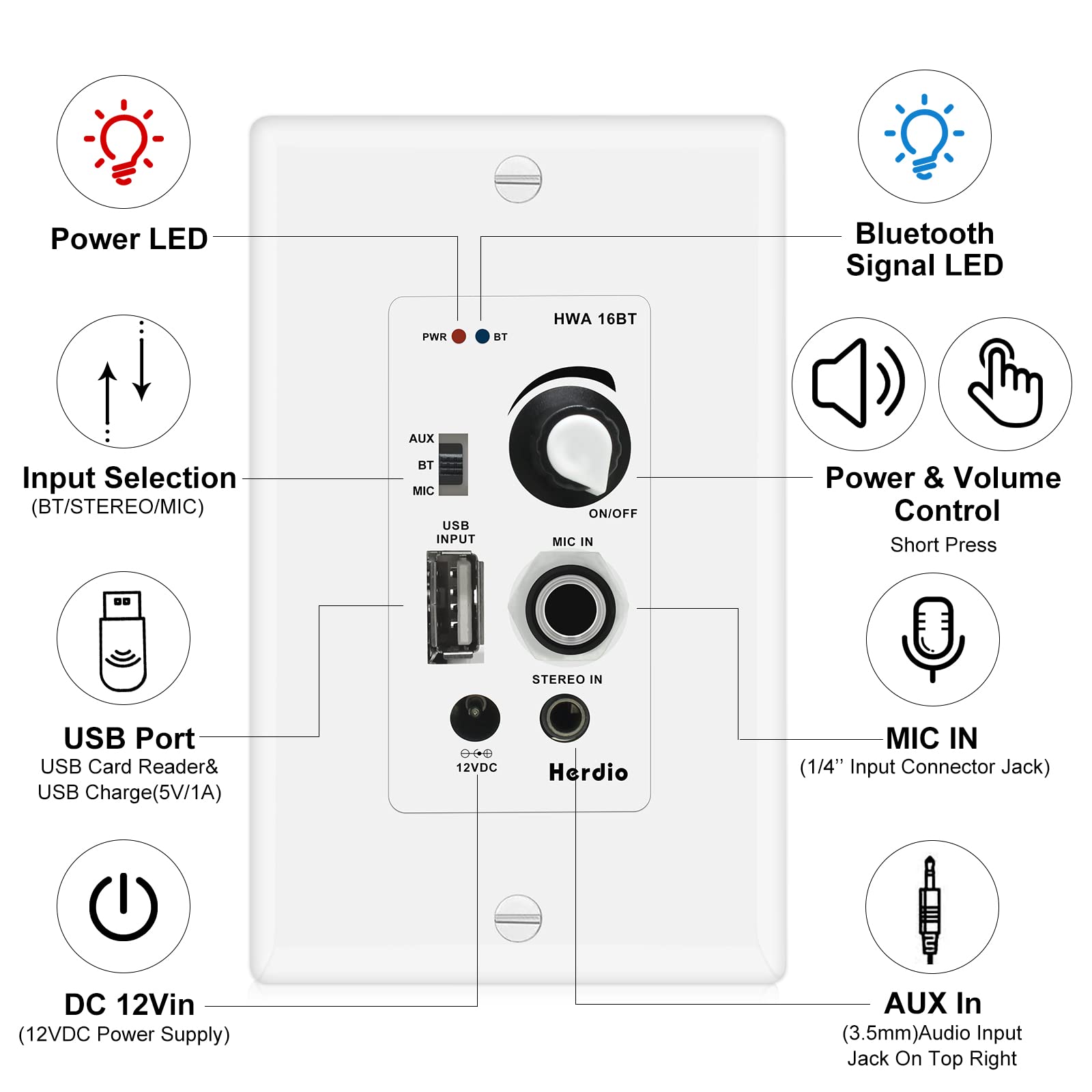 Herdio 6.5 Inch Ceiling Speakers 640W with in Wall Bluetooth Amplifier