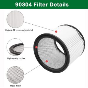 Replacement Filter Compatible with Shop Vac 90304 90333 90350 90107 and 90585 Foam Sleeve, Vf2002 Wet/Dry Vacuum Filters with Retaining Band, Fits Most Wet/Dry Vacuum Cleaners 5 Gallon and Above, 9PCS