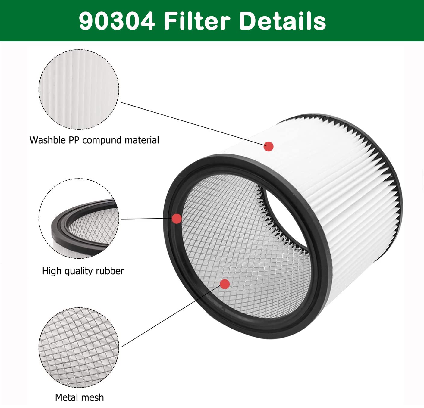 Replacement Filter Compatible with Shop Vac 90304 90333 90350 90107 and 90585 Foam Sleeve, Vf2002 Wet/Dry Vacuum Filters with Retaining Band, Fits Most Wet/Dry Vacuum Cleaners 5 Gallon and Above, 9PCS