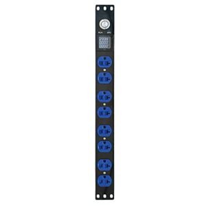 rack mount power strips 19'' 1u switched pdu surge protection metered pdu 100-250v/20a with monitoring oled screen display current voltage and power 8 outlet with 6ft heavy duty extension cord - blue