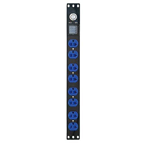 Rack Mount Power Strips 19'' 1U Switched PDU Surge Protection Metered PDU 100-250V/20A with Monitoring OLED Screen Display Current Voltage and Power 8 Outlet with 6ft Heavy Duty Extension Cord - Blue