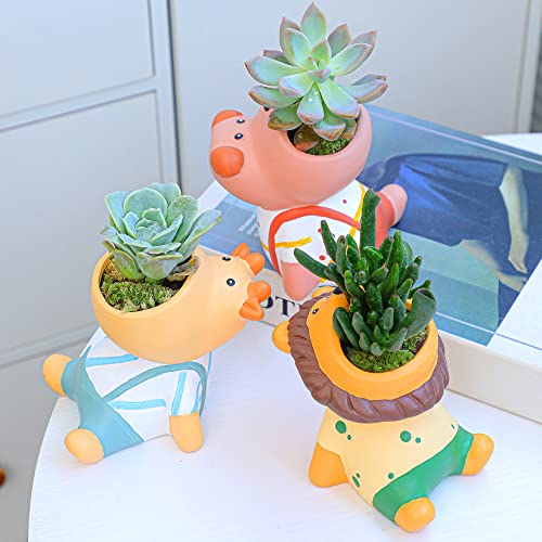 Succulent Pots - Small Succulent Planters Pots with Drainage Set of 6, Cute Cartoon Animal Planter Pots Ceramic Pots for Indoor Cactus Plants Tiny Flower Bonsai Planter Container for Home Garden