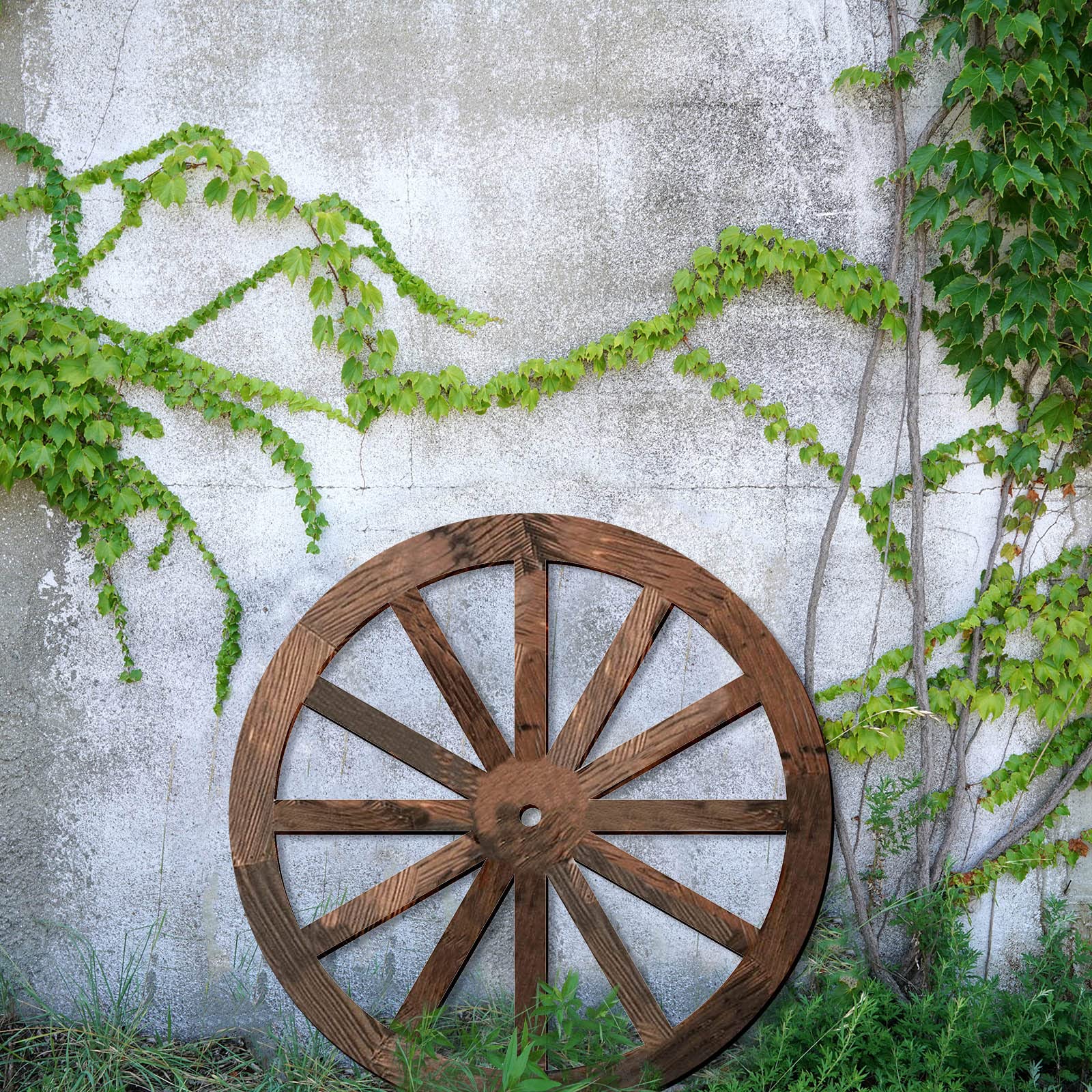 Amyhill 30 Inch Vintage Rustic Wooden Wagon Wheel Decorative Garden Cart for Bar Patio Garage