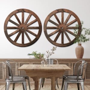 Amyhill 30 Inch Vintage Rustic Wooden Wagon Wheel Decorative Garden Cart for Bar Patio Garage