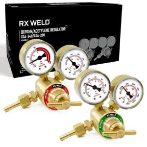 rx weld oxygen and acetylene regulators, cga540 and cga200, compatible with v-style welding gas torch cutting - t handle