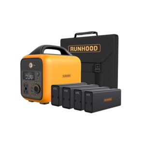 runhood solar generator rallye 600 plus, 1296wh power station with solar panel & 4 hot swappable batteries, 110v/600w ac outlet for outdoors camping, home use, emergency, cpap