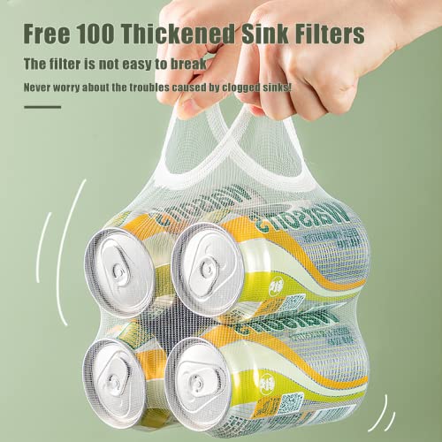 Kitchen Sink Disposable Strainer Kit (101 pcs), Sink Corner Strainer, Collapsible Kitchen Sink Disposable Strainer Holder, This kit contains 100 large size strainer bags for filtering food waste.