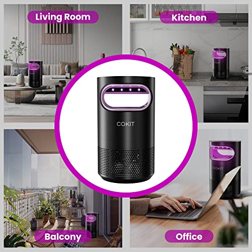 COKIT Indoor Insect Trap, Catch Insect with Suction, Bug Light and Sticky Glue, Catcher & Killer for Mosquito, Gnat, Moth, Fruit Flies, Non-Zapper Traps for Home with Adapter, Glossy Black