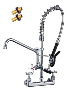 netisr commercial faucet with sprayer, brass chrome wall mount kitchen sink faucet 25" height 8" center with coilded spring pull down pre rinse sprayer, 12" spout and 18" hose (25 inches)