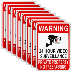 8 pack private property no trespassing sign 24 hour video surveillance sign reflective aluminum security camera sign trespassers will be shot sign warning signs for home safety, 7 x 10'' (video sign)