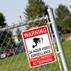 8 Pack Private Property No Trespassing Sign 24 Hour Video Surveillance Sign Reflective Aluminum Security Camera Sign Trespassers Will Be Shot Sign Warning Signs for Home Safety, 7 x 10'' (Video Sign)