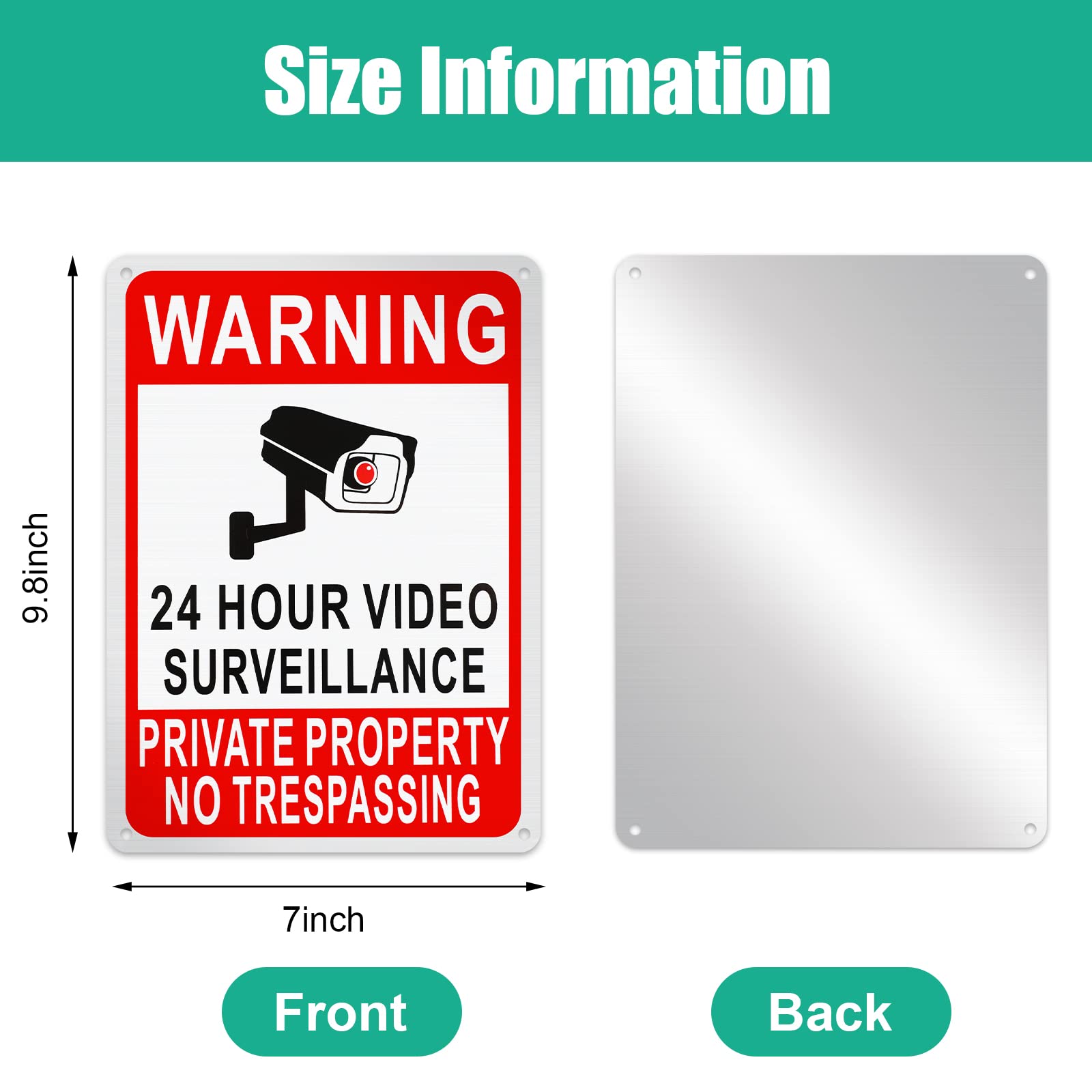 8 Pack Private Property No Trespassing Sign 24 Hour Video Surveillance Sign Reflective Aluminum Security Camera Sign Trespassers Will Be Shot Sign Warning Signs for Home Safety, 7 x 10'' (Video Sign)