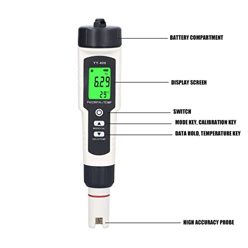 Digital Water Quality Tester, Four Functions in One, Pen Shaped Design, Detachable Design, LCD Digital Display for Measuring PH, ORP, H2 Hydrogen Content and Temperature Value