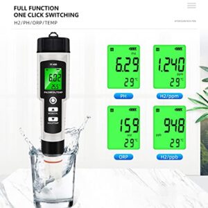 Digital Water Quality Tester, Four Functions in One, Pen Shaped Design, Detachable Design, LCD Digital Display for Measuring PH, ORP, H2 Hydrogen Content and Temperature Value