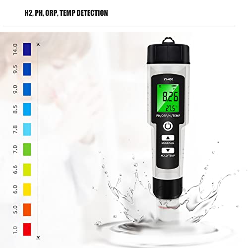 Digital Water Quality Tester, Four Functions in One, Pen Shaped Design, Detachable Design, LCD Digital Display for Measuring PH, ORP, H2 Hydrogen Content and Temperature Value