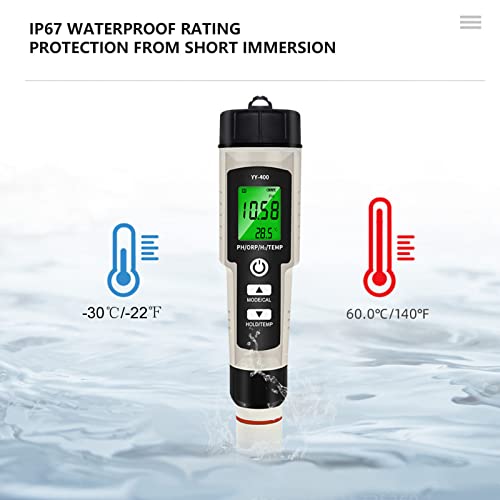 Digital Water Quality Tester, Four Functions in One, Pen Shaped Design, Detachable Design, LCD Digital Display for Measuring PH, ORP, H2 Hydrogen Content and Temperature Value