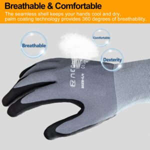 NEOTRIL Safety Work Gloves MicroFoam Nitrile Coated-12 Pairs, Seamless Knit Nylon Bulk Pack Working Gloves with Grip for Men Women Light Duty Work,Automotive,Warehouse (Gray,L)