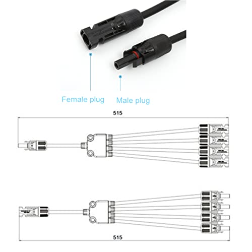 1 Pair 1 to 4 Y Branch M/FFFF and F/MMMM Solar Panel Connectors Parallel Adapter Cable Solar Connectors Wire Waterproof Plug Tool Kit for Solar Panel