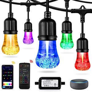 queker upgrade 25ft outdoor string lights,smart rgb led string lights work with alexa,waterproof outside patio string lights with 12 dimmable led bulbs,color changing outdoor lights with app & remote