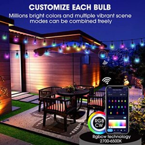 Queker Upgrade 25ft Outdoor String Lights,Smart RGB LED String Lights Work with Alexa,Waterproof Outside Patio String Lights with 12 Dimmable LED Bulbs,Color Changing Outdoor Lights with App & Remote