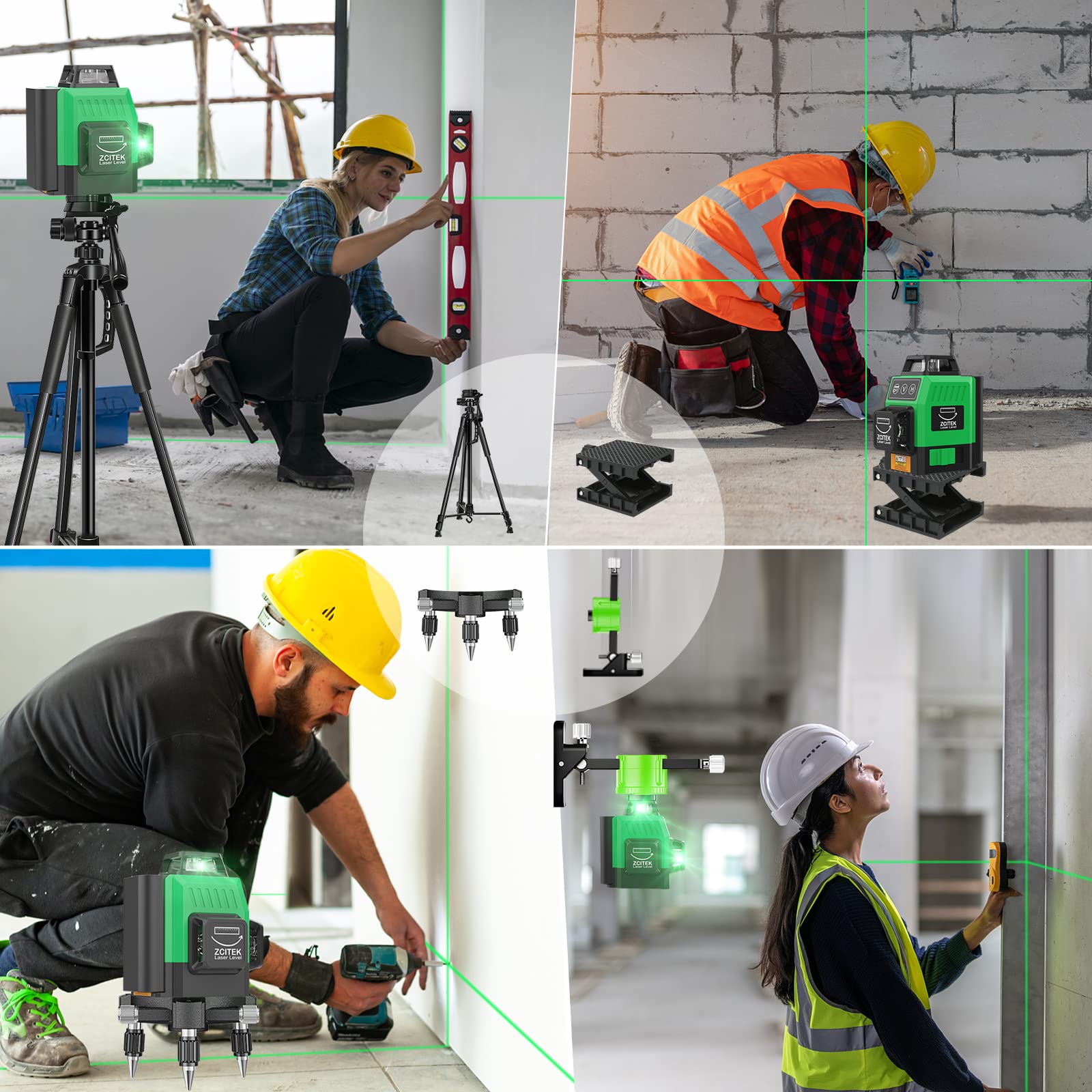Laser Level 360 Self Leveling, Laser Levels 3 * 360 12 Lines Lazer for Construction with 2*Rechargeable Battery, Laser Line Level Tool with Remote Controller, Magnetic Rotating Stand