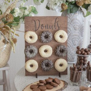 rustic wall doughnut stand, peg board, fall wedding party decorations, minimalist wooden themed birthday table decor, baby shower, candy bar 3х3 pegs