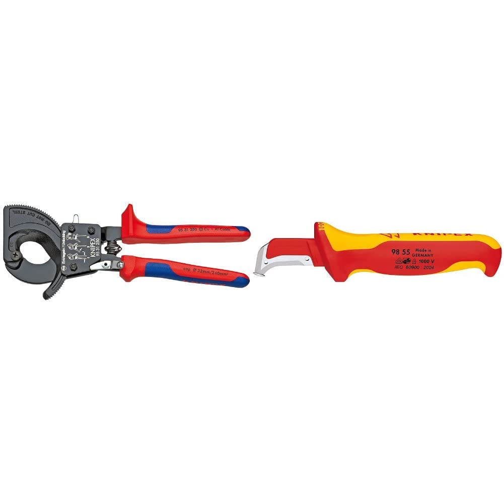 KNIPEX Ratcheting Cable Cut and Dismantling Knife-1000V Insulated Bundle