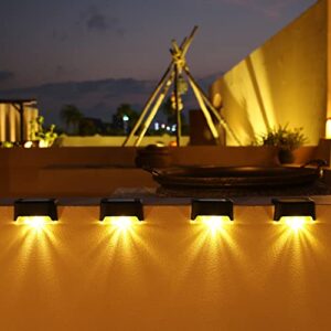 chowerfly solar deck lights 4 pack outdoor waterproof led patio fence step stairs decorate illumination garden dackyard landscape terrace armrest (warm white)