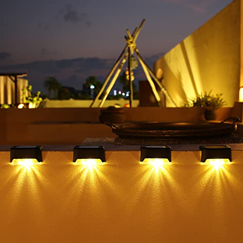 CHOWERFLY Solar Deck Lights 4 Pack Outdoor Waterproof Led Patio Fence Step Stairs Decorate Illumination Garden Dackyard Landscape Terrace Armrest (Warm White)