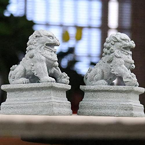 Chinese Style 2Pcs Lions Statues Garden Sculptures Landscape Sandstone Bonsai