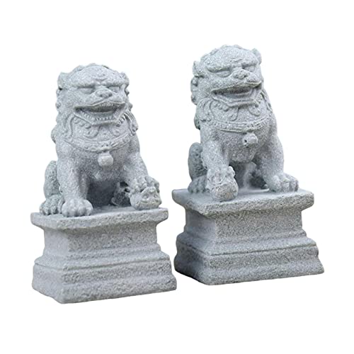 Chinese Style 2Pcs Lions Statues Garden Sculptures Landscape Sandstone Bonsai