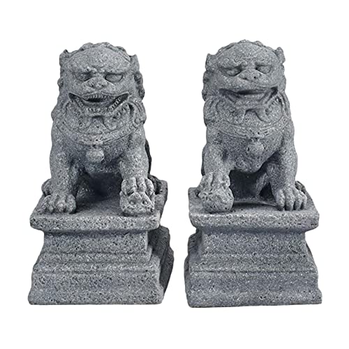 Chinese Style 2Pcs Lions Statues Garden Sculptures Landscape Sandstone Bonsai