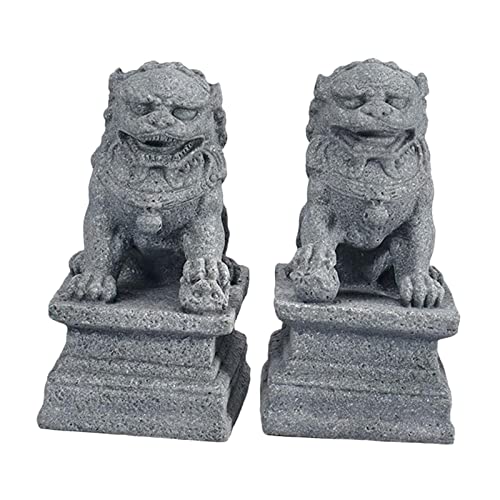 Chinese Style 2Pcs Lions Statues Garden Sculptures Landscape Sandstone Bonsai