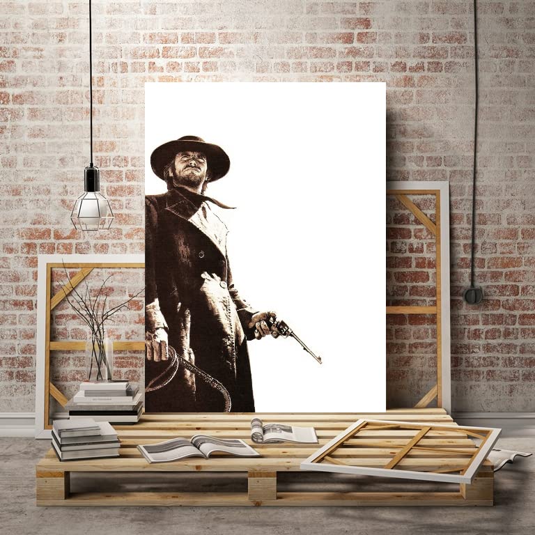 The Good The Bad The Ugly Posters, Clint Eastwood Monochrome Photo, Farmhouse Wall Art, Western Movie Canvas Print, Garage Canvas Artwork