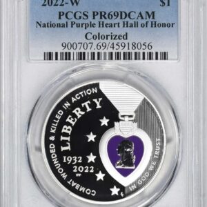 2022 W National Purple Heart Hall of Honor Colorized Commemorative Silver Dollar PCGS PR69DCAM