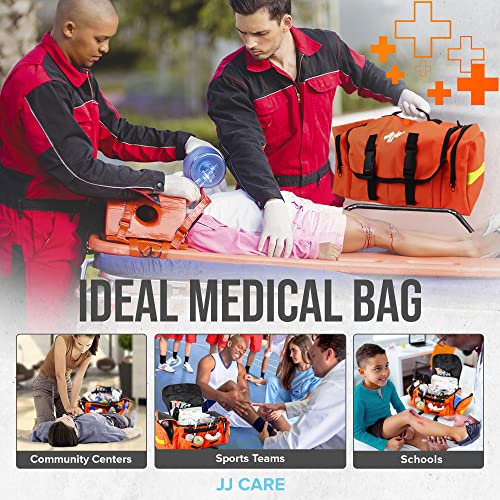 JJ CARE Trauma Bag 250PCS First Responder Kit, EMT Bag with Padded Strap, Reflective Medical Bag Fully Stocked, Multiple Pockets EMS EMT Bags Fully Stocked, First Aid Trauma Bags Fully Stocked