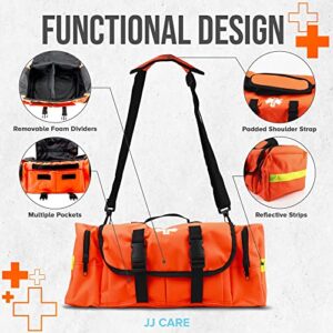 JJ CARE Trauma Bag 250PCS First Responder Kit, EMT Bag with Padded Strap, Reflective Medical Bag Fully Stocked, Multiple Pockets EMS EMT Bags Fully Stocked, First Aid Trauma Bags Fully Stocked