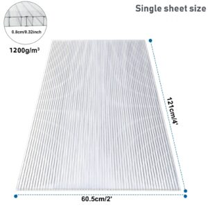 Kirumie 5 Pieces 4' x 2' x 0.32'' Polycarbonate Greenhouse Panels Twin-Wall Polycarbonate Sheet Waterproof UV Protected Reinforced Clear Sheets, Panels use for Greenhouse, Outdoor, Plant Stand Roof