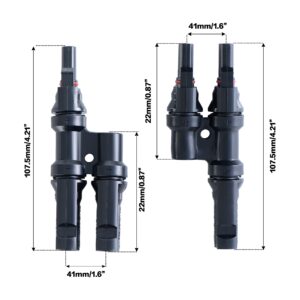 JJN Solar Branch Connectors 2 to 1 Solar Connector Waterproof Solar Y Connector for Parallel Connection Between Solar Panels FMM+MFF(1 Pair)