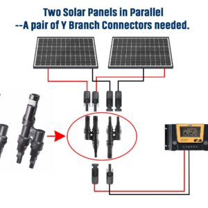 JJN Solar Branch Connectors 2 to 1 Solar Connector Waterproof Solar Y Connector for Parallel Connection Between Solar Panels FMM+MFF(1 Pair)