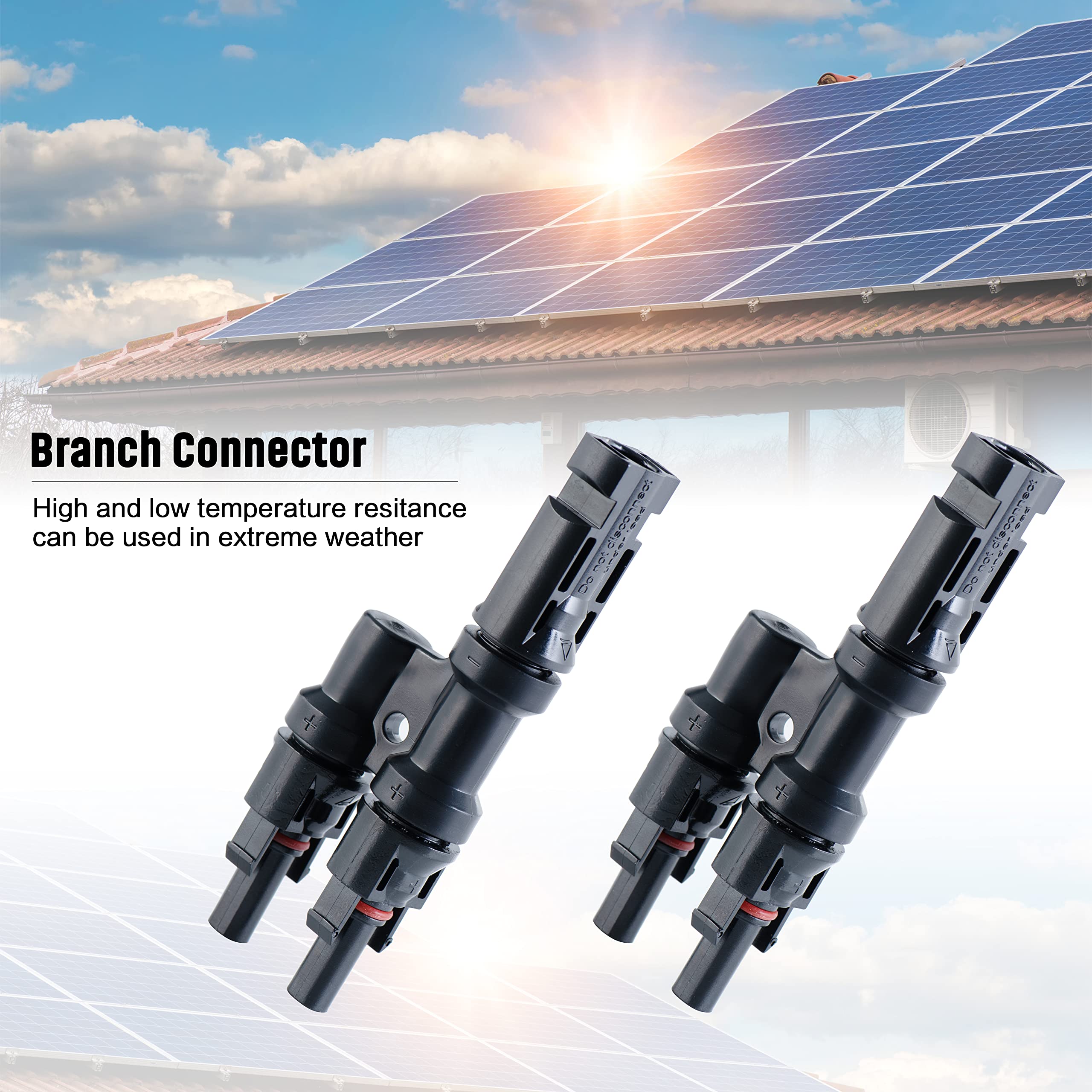 JJN Solar Branch Connectors 2 to 1 Solar Connector Waterproof Solar Y Connector for Parallel Connection Between Solar Panels FMM+MFF(1 Pair)